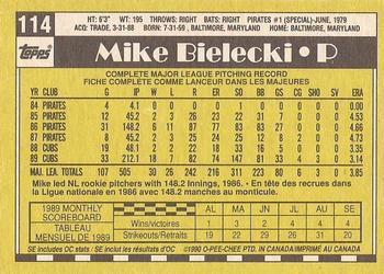 1990 O-Pee-Chee - White Back (Test Stock) #114 Mike Bielecki Back