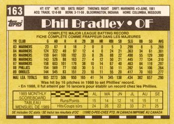 1990 O-Pee-Chee - White Back (Test Stock) #163 Phil Bradley Back