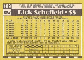 1990 O-Pee-Chee - White Back (Test Stock) #189 Dick Schofield Back