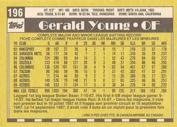 1990 O-Pee-Chee - White Back (Test Stock) #196 Gerald Young Back