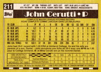 1990 O-Pee-Chee - White Back (Test Stock) #211 John Cerutti Back