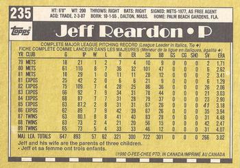 1990 O-Pee-Chee - White Back (Test Stock) #235 Jeff Reardon Back