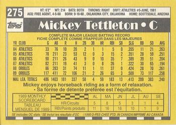 1990 O-Pee-Chee - White Back (Test Stock) #275 Mickey Tettleton Back