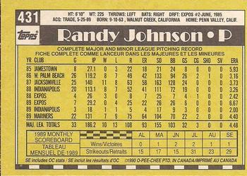 1990 O-Pee-Chee - White Back (Test Stock) #431 Randy Johnson Back