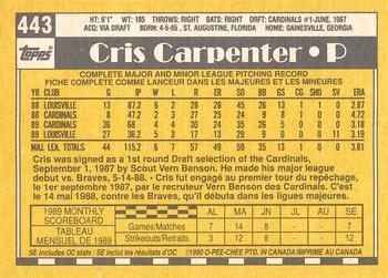 1990 O-Pee-Chee - White Back (Test Stock) #443 Cris Carpenter Back