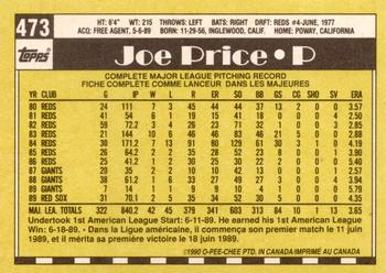 1990 O-Pee-Chee - White Back (Test Stock) #473 Joe Price Back