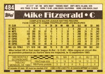 1990 O-Pee-Chee - White Back (Test Stock) #484 Mike Fitzgerald Back