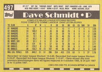 1990 O-Pee-Chee - White Back (Test Stock) #497 Dave Schmidt Back
