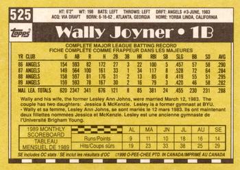 1990 O-Pee-Chee - White Back (Test Stock) #525 Wally Joyner Back