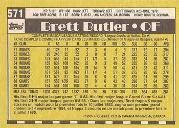 1990 O-Pee-Chee - White Back (Test Stock) #571 Brett Butler Back