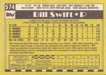 1990 O-Pee-Chee - White Back (Test Stock) #574 Bill Swift Back