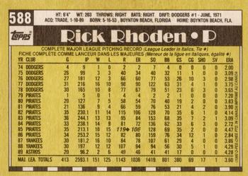 1990 O-Pee-Chee - White Back (Test Stock) #588 Rick Rhoden Back