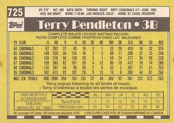 1990 O-Pee-Chee - White Back (Test Stock) #725 Terry Pendleton Back