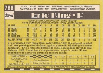 1990 O-Pee-Chee - White Back (Test Stock) #786 Eric King Back