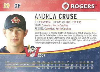 2009 Rogers Winnipeg Goldeyes SGA #NNO Andrew Cruse Back