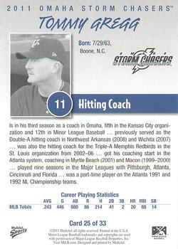 2011 MultiAd Omaha Storm Chasers #25 Tommy Gregg Back
