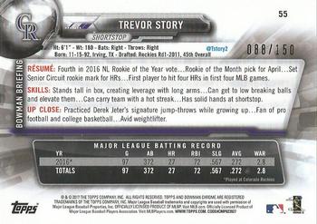 2017 Bowman Chrome - Blue Refractor #55 Trevor Story Back