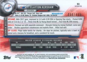2017 Bowman Chrome - Refractor #93 Clayton Kershaw Back