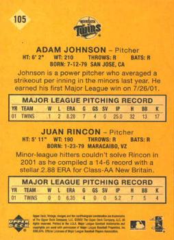 2002 Upper Deck Vintage #105 Adam Johnson / Juan Rincon Back