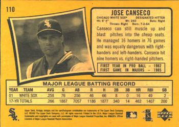 2002 Upper Deck Vintage #110 Jose Canseco Back