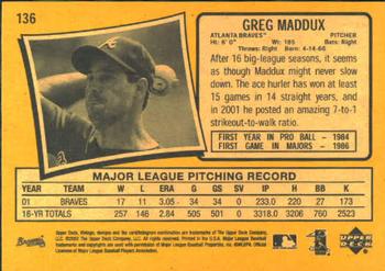 2002 Upper Deck Vintage #136 Greg Maddux Back