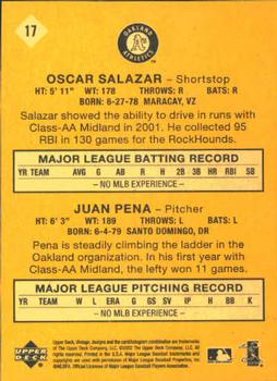 2002 Upper Deck Vintage #17 Oscar Salazar / Juan Pena Back