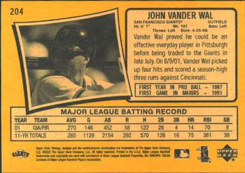2002 Upper Deck Vintage #204 John Vander Wal Back