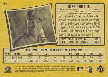 2002 Upper Deck Vintage #22 Jose Cruz Jr. Back