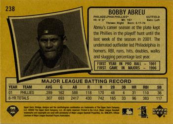 2002 Upper Deck Vintage #238 Bobby Abreu Back
