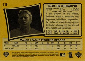 2002 Upper Deck Vintage #239 Brandon Duckworth Back