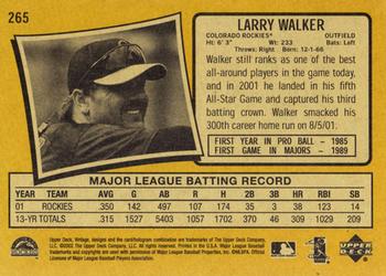2002 Upper Deck Vintage #265 Larry Walker Back