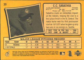 2002 Upper Deck Vintage #39 C.C. Sabathia Back