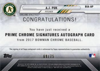 2017 Bowman Chrome - Prime Chrome Inscription Autographs #BIA-AP A.J. Puk Back