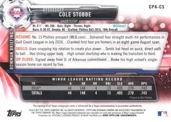 2017 Bowman Chrome - Prospect Autographs #CPA-CS Cole Stobbe Back