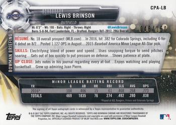 2017 Bowman Chrome - Prospect Autographs Blue Refractor #CPA-LB Lewis Brinson Back