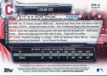 2017 Bowman Chrome - Prospect Autographs Refractor #CPA-LI Logan Ice Back