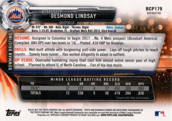 2017 Bowman Chrome - Prospects Refractor #BCP179 Desmond Lindsay Back
