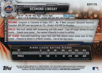 2017 Bowman Chrome - Prospects SuperFractor #BCP179 Desmond Lindsay Back