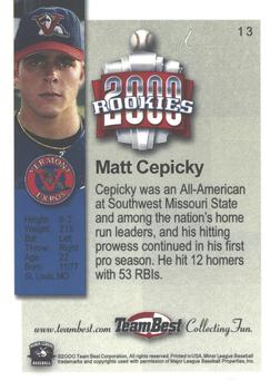 2000 Team Best Rookies - Gold #13 Matt Cepicky Back