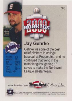 2000 Team Best Rookies - Gold #30 Jay Gehrke Back