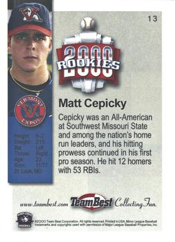 2000 Team Best Rookies - Silver #13 Matt Cepicky Back