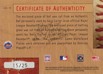 2004 Donruss Leather & Lumber - Lumber/Leather Bat-Btg Glove #LUL-15 Gary Carter Back