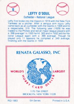 1983 TCMA Renata Galasso 1933 All-Stars #5 Lefty O'Doul Back