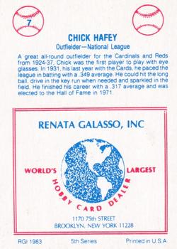 1983 TCMA Renata Galasso 1933 All-Stars #7 Chick Hafey Back
