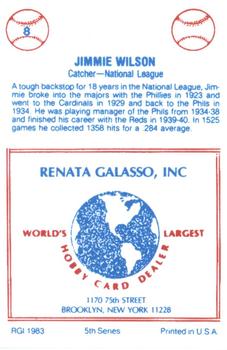 1983 TCMA Renata Galasso 1933 All-Stars #8 Jimmie Wilson Back
