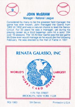 1983 TCMA Renata Galasso 1933 All-Stars #9 John McGraw Back