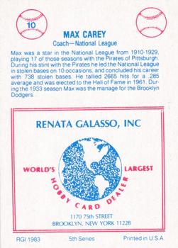 1983 TCMA Renata Galasso 1933 All-Stars #10 Max Carey Back