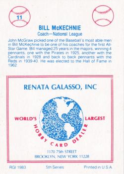 1983 TCMA Renata Galasso 1933 All-Stars #11 Bill McKechnie Back