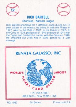 1983 TCMA Renata Galasso 1933 All-Stars #12 Dick Bartell Back