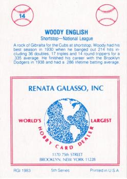 1983 TCMA Renata Galasso 1933 All-Stars #14 Woody English Back
